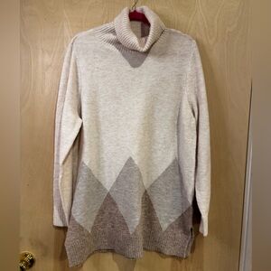 Long Cozy Cream and Brown Cowl Neck Sweater